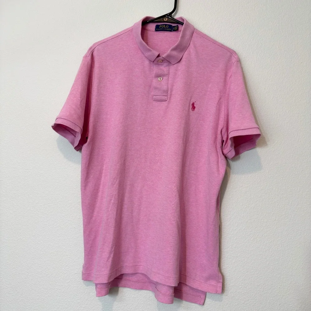 Polo Ralph Lauren Polo Shirt Mens Large Pink Good Heathered Short Sleeve‎ Logo